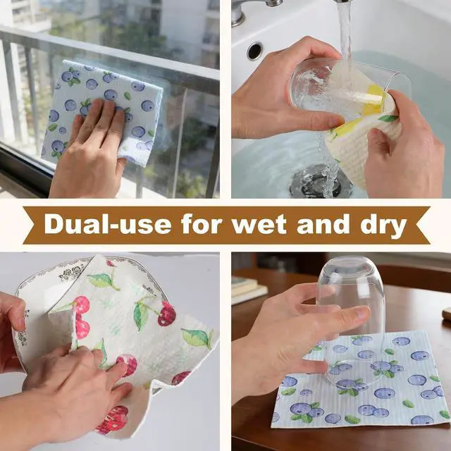 Alt view image 6 of 7 - Ninsula Dish Cloths 5 Pack, Absorbent Cellulose Sponge Dishcloths for Kitchen, No Odor Biodegradable Reusable Kitchen Towels (Watercolor-Style Fruit Patterns)
