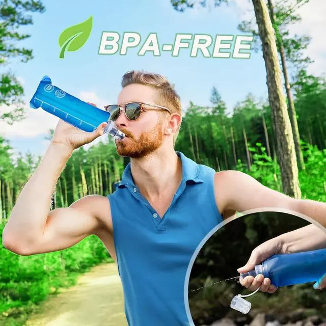 Alt view image 4 of 7 - 2 Pack Collapsible Water Bottle 500ml BPA-Free Foldable Soft Flask for Running, Hiking, Cycling, Jogging, Trail Running, Marathon, Travel, Outdoor Reusable Hydration Bottle for Backpack (500 ml)