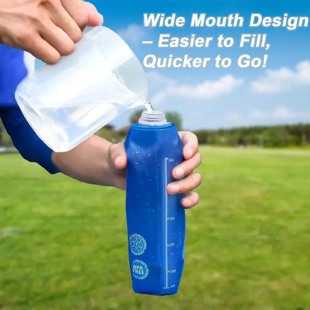 Alt view image 7 of 7 - 2 Pack Collapsible Water Bottle 500ml BPA-Free Foldable Soft Flask for Running, Hiking, Cycling, Jogging, Trail Running, Marathon, Travel, Outdoor Reusable Hydration Bottle for Backpack (500 ml)