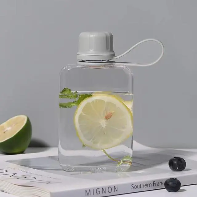 Alt view image 2 of 7 - Flat Water Bottle Travel Flask Portable 8.2 oz BPA Free Tritan Square Small Water Bottles Leakproof Slim Water Bottle for Purse Travel Pocket Sports Fitness (Grey, 8.2 OZ)