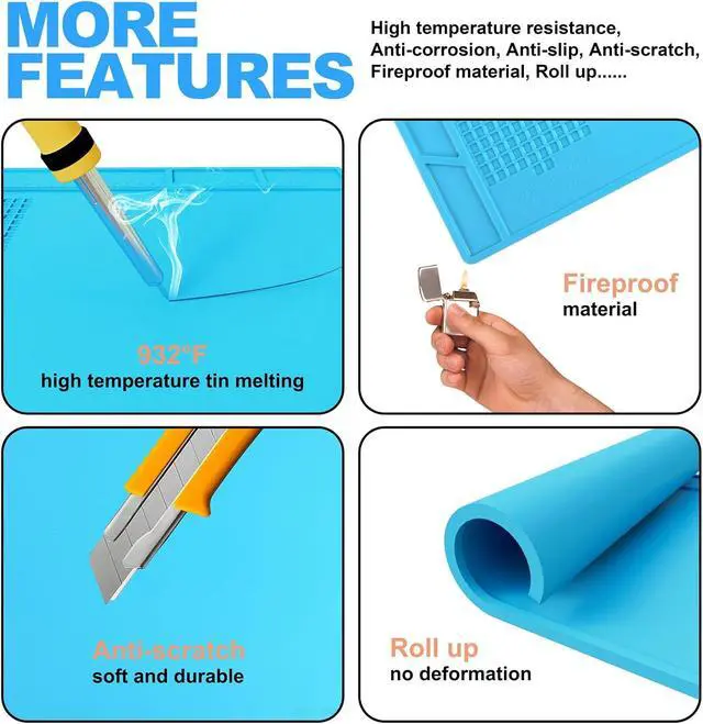 Alt view image 3 of 7 - CPB Silicone Soldering Repair Mat, 13.7" x 9.8" Heat Resistant Work Mat | with Scale Rule and Screw Position for Soldering Iron, Electronics, Computer, Cellphone -Blue