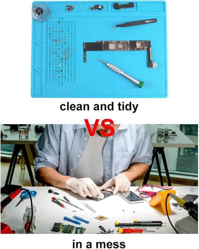 Alt view image 5 of 7 - CPB Silicone Soldering Repair Mat, 13.7" x 9.8" Heat Resistant Work Mat | with Scale Rule and Screw Position for Soldering Iron, Electronics, Computer, Cellphone -Blue