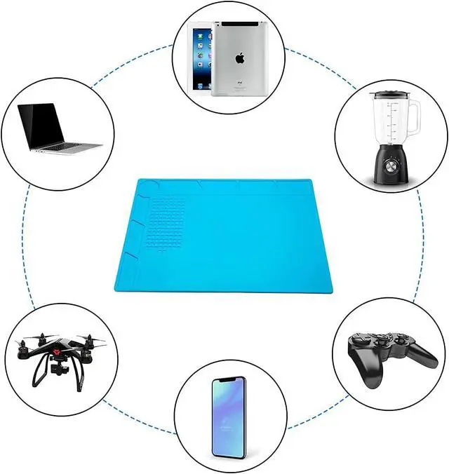 Alt view image 7 of 7 - CPB Silicone Soldering Repair Mat, 13.7" x 9.8" Heat Resistant Work Mat | with Scale Rule and Screw Position for Soldering Iron, Electronics, Computer, Cellphone -Blue