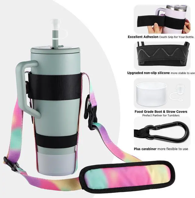 Alt view image 6 of 7 - EasyAcc Water Bottle Holder Strap Sling, for Owala FreeSip 24 32 40 oz, Hydro Flask, Cirkul, Yeti, Stanley Flip, Universal Water Bottles, with Carabiner, for Walking Curise Travel (Bottle Excluded)