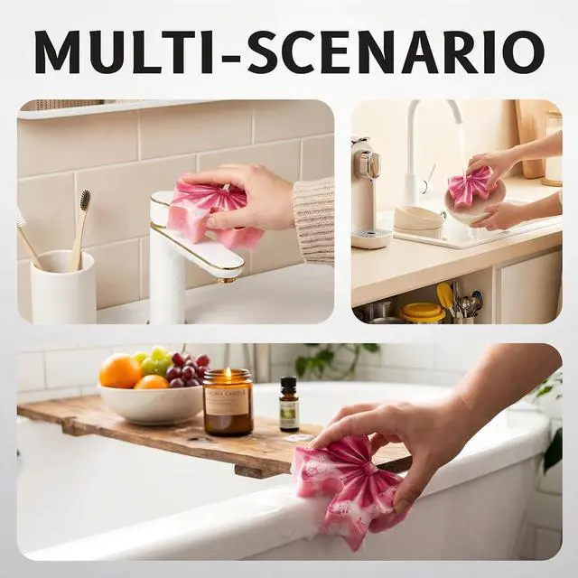 Alt view image 6 of 7 - Bulimumu Pink Bow Kitchen Sponge, 3-Layer German Cellulose & Temperature Sensitive Scrubbie, Swedish Kitchen Dishcloths Material, Faucet Mountable Decorative Dish Scrubber, Coquette Preppy