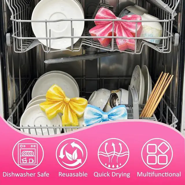 Alt view image 7 of 7 - Bulimumu Pink Bow Kitchen Sponge, 3-Layer German Cellulose & Temperature Sensitive Scrubbie, Swedish Kitchen Dishcloths Material, Faucet Mountable Decorative Dish Scrubber, Coquette Preppy