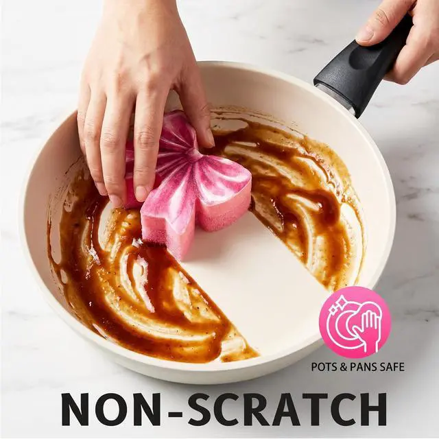 Alt view image 5 of 7 - Bulimumu Pink Bow Kitchen Sponge, 3-Layer German Cellulose & Temperature Sensitive Scrubbie, Swedish Kitchen Dishcloths Material, Faucet Mountable Decorative Dish Scrubber, Coquette Preppy