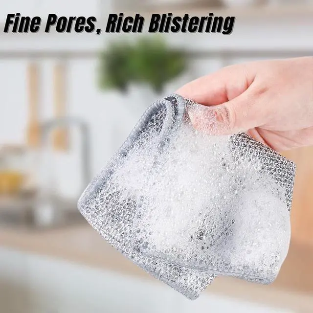 Alt view image 3 of 6 - 5 Pack Non-Scratch Wire Dishcloth, Double-Sided Mesh Stainless Steel Wire Dishwashing Rags for Wet and Dry, Easy Rinsing, Reusable, Wire Cleaning Cloth Wire Dish Towels for Kitchen, (Silver-5pcs)