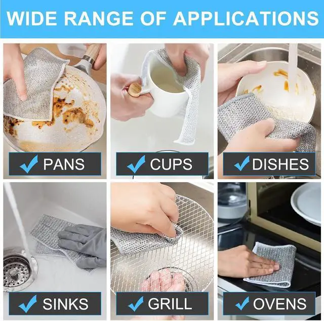 Alt view image 6 of 6 - New Multifunctional Non-Scratch Wire Dishcloth, Multipurpose Wire Dishwashing Rags for Wet and Dry, Scrubs & Cleans for Dishes, Sinks, Counters, Stove Tops (5Pcs)