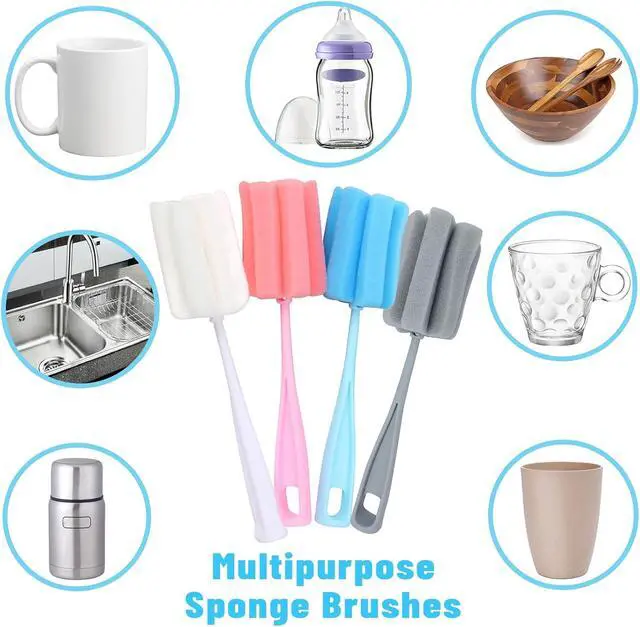 Alt view image 6 of 7 - Bottle Brush Sponge 4PCS Cup Washer Brush Long Handle Cleaner Brush for Baby Bottle Glasswares Mugs Cups Kitchen Clean (4 PCS)