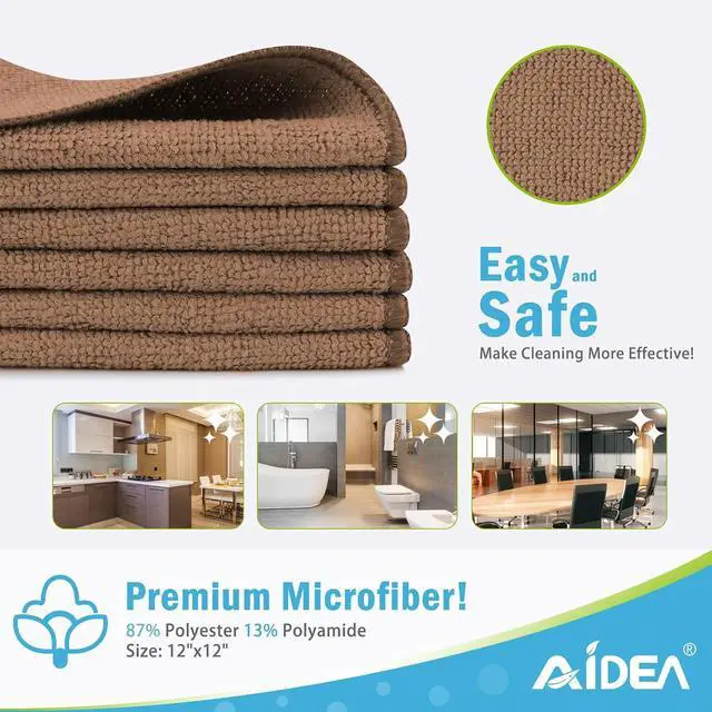 Alt view image 2 of 7 - AIDEA Brown Microfiber Cleaning Cloth-12PK, Cleaning Rags 12"x12" Absorbent | Microfiber Towels for Cars Lint Free, Reusable Microfiber Rags, Kitchen Towel Dusting Cloth, Dish Rags for Home/Window