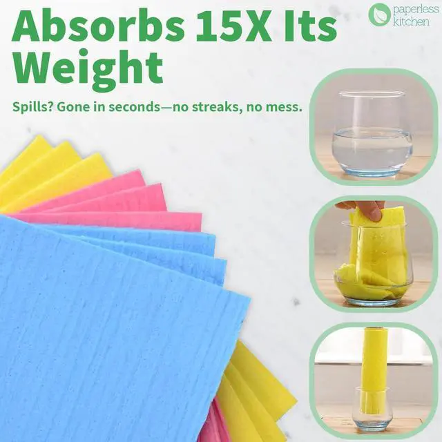 Alt view image 2 of 7 - Reusable Swedish Dishcloths (4 Pack) Ultra Absorbent, Eco-Friendly Kitchen Cleaning Cloths Paper Towel Alternative for Dishes, Counters, Glass & Everyday Wiping