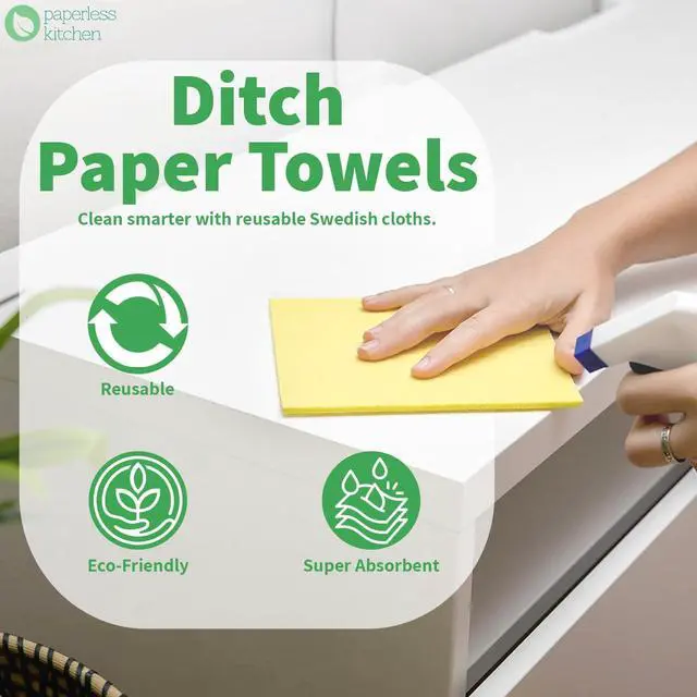 Alt view image 3 of 7 - Reusable Swedish Dishcloths (4 Pack) Ultra Absorbent, Eco-Friendly Kitchen Cleaning Cloths Paper Towel Alternative for Dishes, Counters, Glass & Everyday Wiping