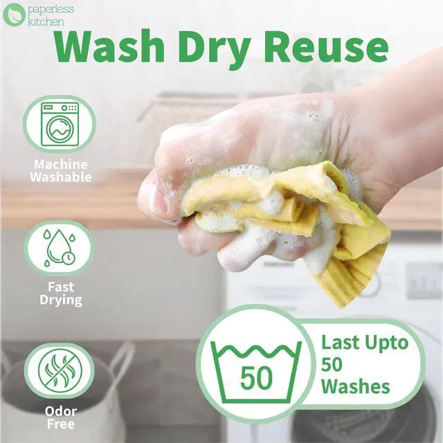 Alt view image 5 of 7 - Reusable Swedish Dishcloths (4 Pack) Ultra Absorbent, Eco-Friendly Kitchen Cleaning Cloths Paper Towel Alternative for Dishes, Counters, Glass & Everyday Wiping