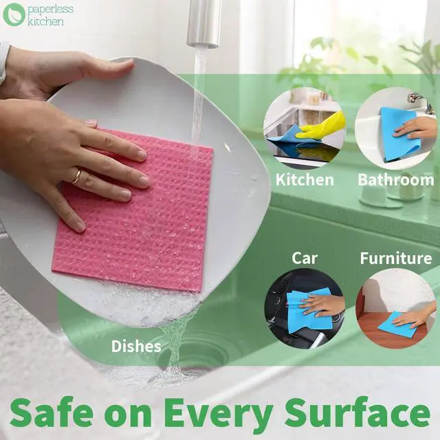 Alt view image 6 of 7 - Reusable Swedish Dishcloths (4 Pack) Ultra Absorbent, Eco-Friendly Kitchen Cleaning Cloths Paper Towel Alternative for Dishes, Counters, Glass & Everyday Wiping