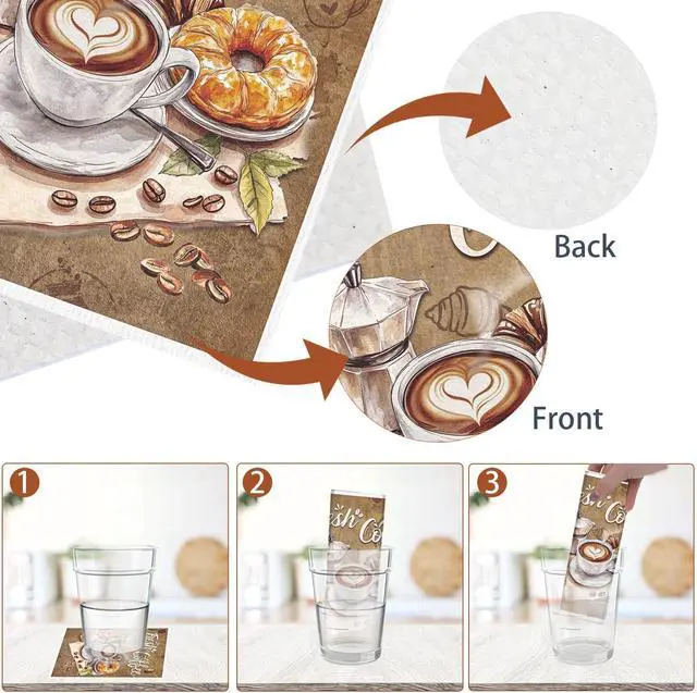 Alt view image 3 of 6 - Reusable Swedish Dishcloths for Kitchen, 6PCS Coffee Theme Cellulose Sponge Paper Towels Washable, Absorbent Fast Drying Swedish Dish Cloth for Home Cleaning
