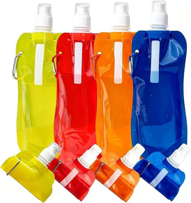 Main image of 4 Pack Collapsible Water Bottles for Travel 16oz Foldable Water Bottle with Carabiner,Leakproof Lid, 480ML Portable Reusable BPA-Free Water Bottle for Hiking,Sports,Camping,Biking
