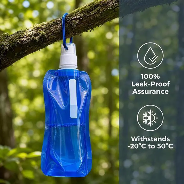 Alt view image 7 of 7 - 4 Pack Collapsible Water Bottles for Travel 16oz Foldable Water Bottle with Carabiner,Leakproof Lid, 480ML Portable Reusable BPA-Free Water Bottle for Hiking,Sports,Camping,Biking