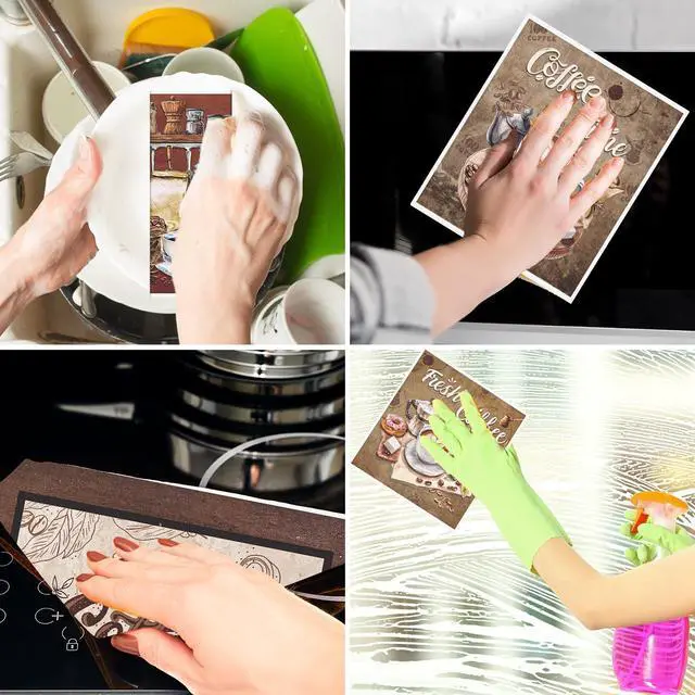 Alt view image 6 of 6 - Reusable Swedish Dishcloths for Kitchen, 6PCS Coffee Theme Cellulose Sponge Paper Towels Washable, Absorbent Fast Drying Swedish Dish Cloth for Home Cleaning