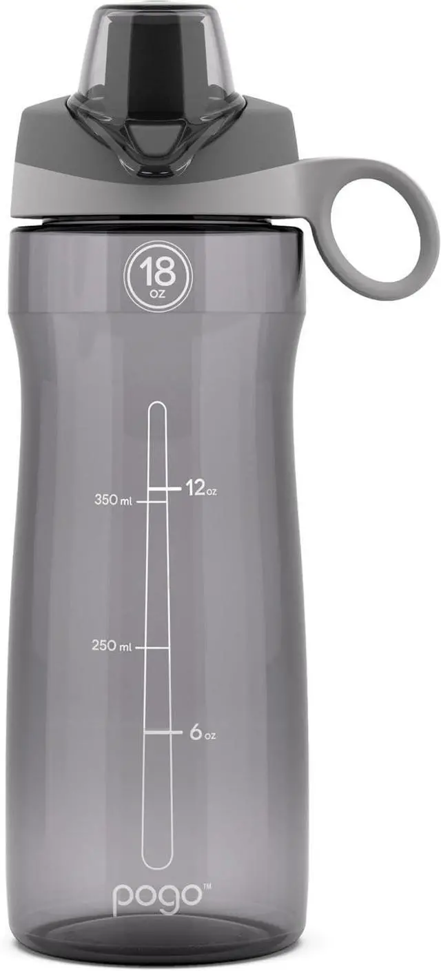Main image of Pogo BPA-Free Tritan Plastic Water Bottle with Chug Lid, 18 Oz, Grey | Leakproof water bottle with chug lid and carry handle. BPA-free, great for travel, school, outdoors, and gym.
