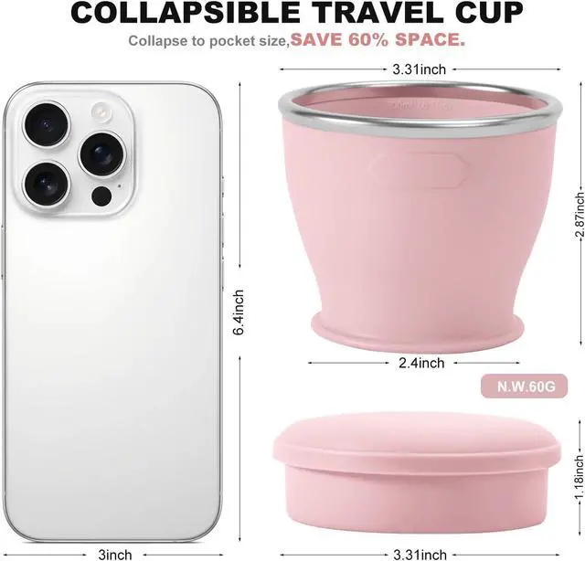 Alt view image 4 of 7 - Collapsible Travel Cup, Foldable Water Cup with Lid, for Travel | BPA-Free Silicone Cups, Reusable Lightweight Drinking Cups for Camping, Travel, Airports, Hotel