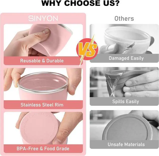 Alt view image 3 of 7 - Collapsible Travel Cup, Foldable Water Cup with Lid, for Travel | BPA-Free Silicone Cups, Reusable Lightweight Drinking Cups for Camping, Travel, Airports, Hotel