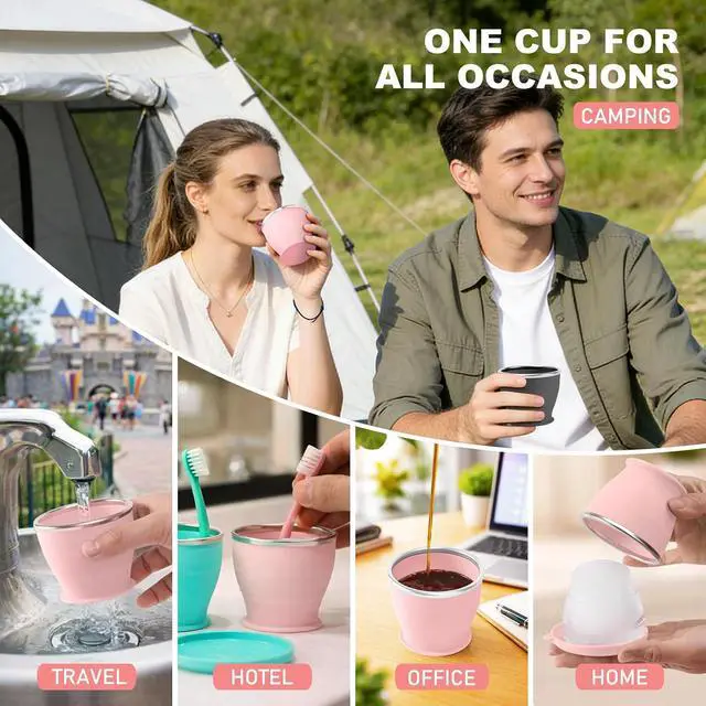 Alt view image 6 of 7 - Collapsible Travel Cup, Foldable Water Cup with Lid, for Travel | BPA-Free Silicone Cups, Reusable Lightweight Drinking Cups for Camping, Travel, Airports, Hotel
