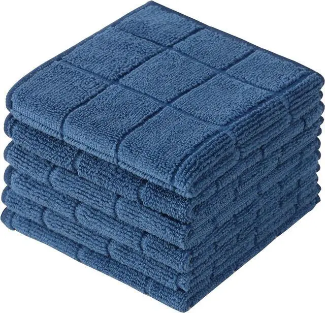 Main image of Microfiber Super Absorbent and Lint Free Terry Dish Rags | Dish Cloths Set of 6 for Household, 11 x 11 Inches (Navy Blue, 6)