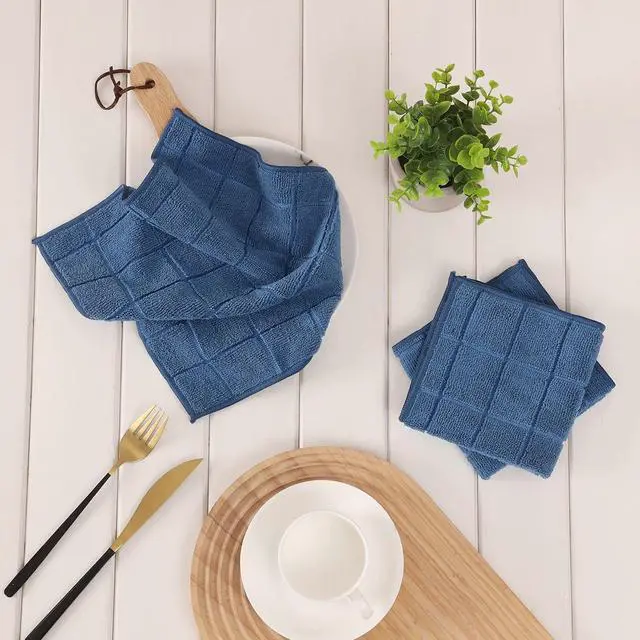 Alt view image 2 of 7 - Microfiber Super Absorbent and Lint Free Terry Dish Rags | Dish Cloths Set of 6 for Household, 11 x 11 Inches (Navy Blue, 6)