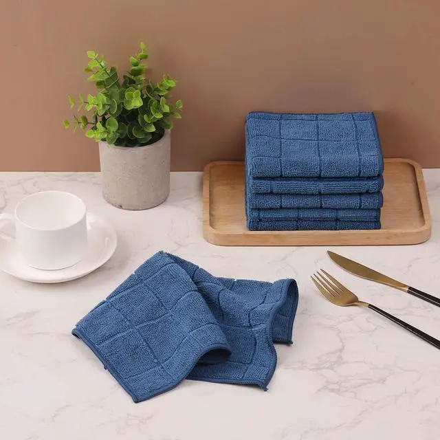 Alt view image 3 of 7 - Microfiber Super Absorbent and Lint Free Terry Dish Rags | Dish Cloths Set of 6 for Household, 11 x 11 Inches (Navy Blue, 6)