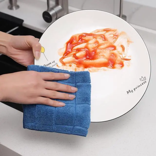 Alt view image 4 of 7 - Microfiber Super Absorbent and Lint Free Terry Dish Rags | Dish Cloths Set of 6 for Household, 11 x 11 Inches (Navy Blue, 6)