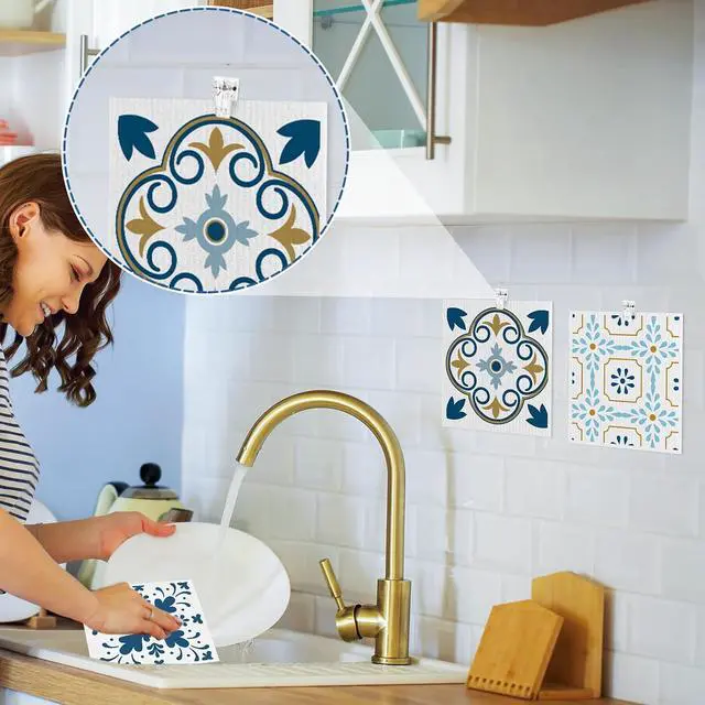 Alt view image 5 of 7 - 6 Pack Swedish Dishcloths for Kitchen,Swedish Rags Dish Towels with Clips | Reusable Paper Towels Washable Absorbent Cellulose Sponge Cloths for Countertop Dishes Sink Kitchen