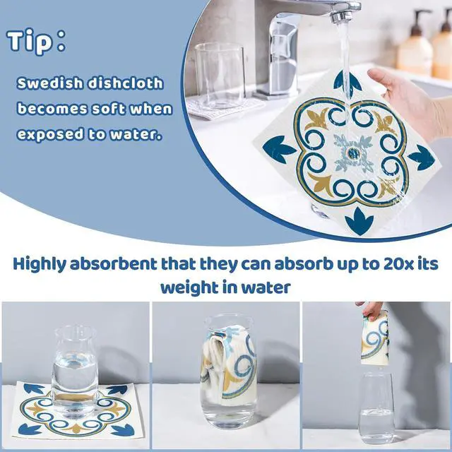Alt view image 3 of 7 - 6 Pack Swedish Dishcloths for Kitchen,Swedish Rags Dish Towels with Clips | Reusable Paper Towels Washable Absorbent Cellulose Sponge Cloths for Countertop Dishes Sink Kitchen