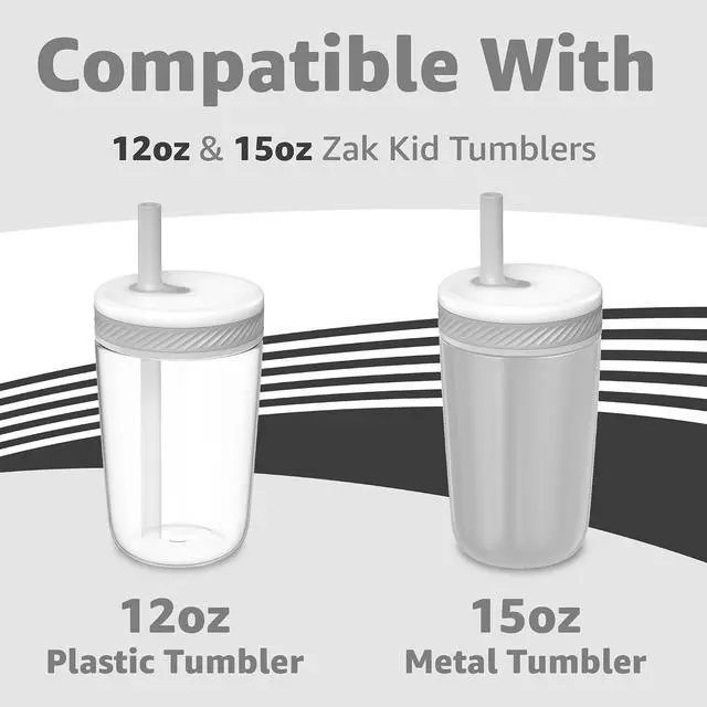 Alt view image 2 of 7 - Jmoe USA Replacement Lid Set Compatible With 15oz and 12oz Zak Kelso Kid Tumblers | Fits 15 oz and 12 oz Stainless Steel and Plastic Cups | BPA Free (White)
