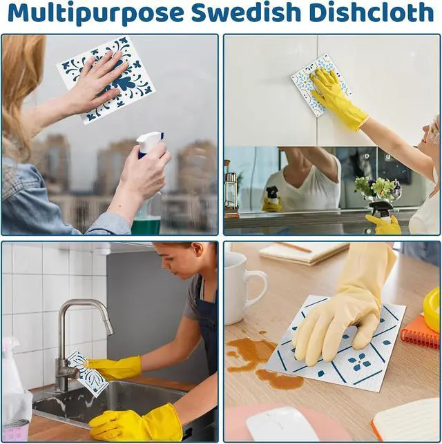 Alt view image 6 of 7 - 6 Pack Swedish Dishcloths for Kitchen,Swedish Rags Dish Towels with Clips | Reusable Paper Towels Washable Absorbent Cellulose Sponge Cloths for Countertop Dishes Sink Kitchen