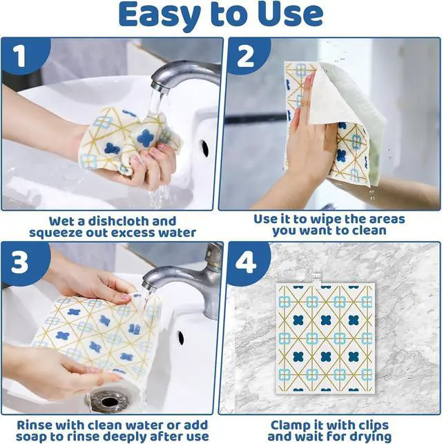 Alt view image 7 of 7 - 6 Pack Swedish Dishcloths for Kitchen,Swedish Rags Dish Towels with Clips | Reusable Paper Towels Washable Absorbent Cellulose Sponge Cloths for Countertop Dishes Sink Kitchen