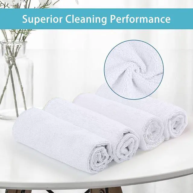 Alt view image 3 of 7 - HOMEXCEL White Cleaning Rags 5 Pack, Highly Absorbent Microfiber Cleaning Cloth for Kitchen, Lint Free, Scratch-Free, Reusable Microfiber Towels for House, Window and Glass, Cars, 11.5 X11.5 inch