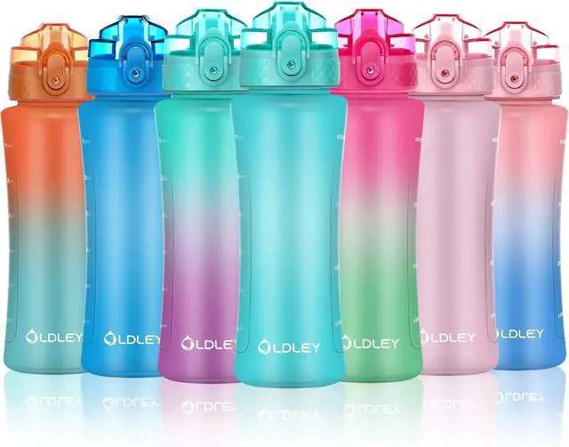Main image of OLDLEY Kids Water Bottle with Straw for School Girls Boys, 15 oz Unbreakable Leak-Proof BPA-Free Motivational Water Bottles with Times to Drink for Travel Sports Gym, 1 Straw Lid, Mint
