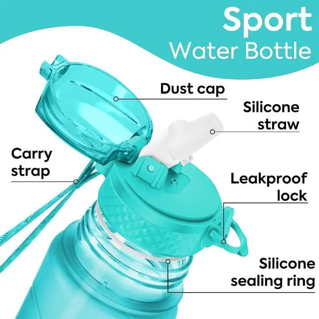Alt view image 3 of 7 - OLDLEY Kids Water Bottle with Straw for School Girls Boys, 15 oz Unbreakable Leak-Proof BPA-Free Motivational Water Bottles with Times to Drink for Travel Sports Gym, 1 Straw Lid, Mint