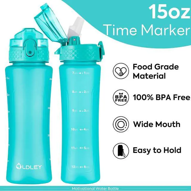 Alt view image 4 of 7 - OLDLEY Kids Water Bottle with Straw for School Girls Boys, 15 oz Unbreakable Leak-Proof BPA-Free Motivational Water Bottles with Times to Drink for Travel Sports Gym, 1 Straw Lid, Mint