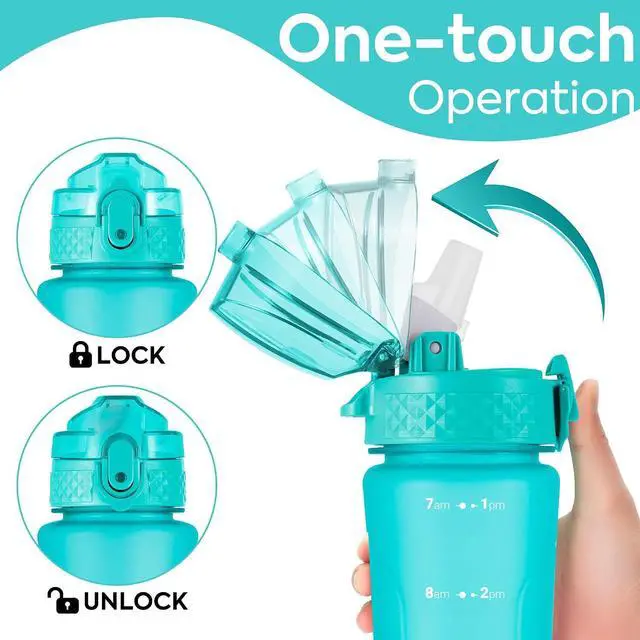 Alt view image 2 of 7 - OLDLEY Kids Water Bottle with Straw for School Girls Boys, 15 oz Unbreakable Leak-Proof BPA-Free Motivational Water Bottles with Times to Drink for Travel Sports Gym, 1 Straw Lid, Mint