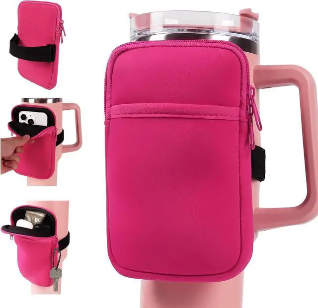 Main image of LMYUHONG Water Bottle Pouch For Stanley cup accessories 40oz 20oz 30oz,tumbler pouch with Versatile Pocket, for Cards, Keys,Earphone. Fits for Phones, Use for Running, Walking, Hiking,Biking,DeepPink