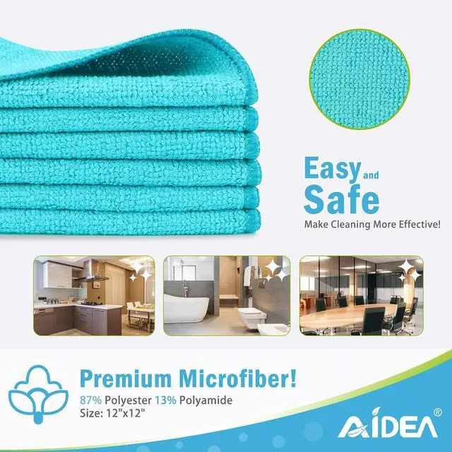 Alt view image 2 of 7 - AIDEA Blue Microfiber Cleaning Cloth-12PK, Cleaning Rags 12"x 12" Absorbent | Microfiber Towels for Cars Lint Free, Reusable Microfiber Rags, Shop Towels Dish Rags for Kitchen/Home Cleaning Supplies