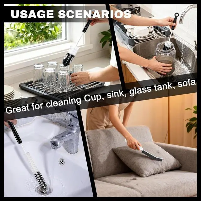 Alt view image 7 of 7 - Bottle Cleaning Brush Set, 4pcs Flexible Long Handle Brushes for Bottles | 4-piece Brush Kit with Flexible Bristles and Built-in Tweezers Cleans Narrow Neck Bottles, Straws, Tubes