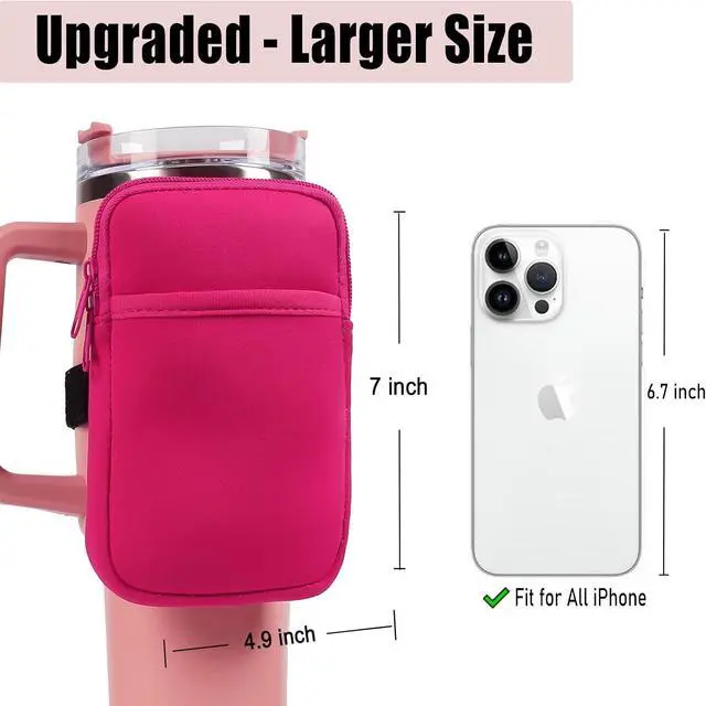 Alt view image 3 of 5 - LMYUHONG Water Bottle Pouch For Stanley cup accessories 40oz 20oz 30oz,tumbler pouch with Versatile Pocket, for Cards, Keys,Earphone. Fits for Phones, Use for Running, Walking, Hiking,Biking,DeepPink