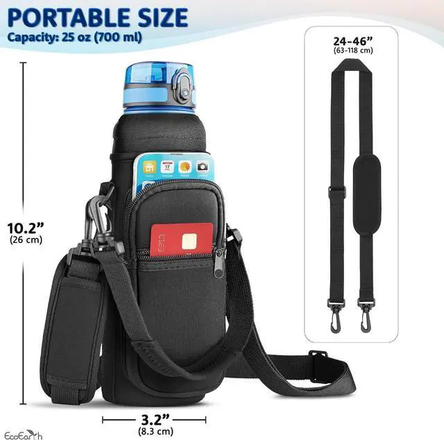 Alt view image 5 of 7 - EcoEarth - Water Bottle Holder with Strap - Water Bottle Carrier Bag for Hiking - Crossbody Hydration Pouch with Phone Holder