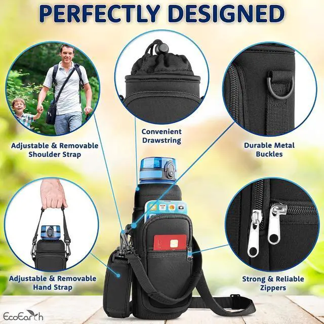 Alt view image 2 of 7 - EcoEarth - Water Bottle Holder with Strap - Water Bottle Carrier Bag for Hiking - Crossbody Hydration Pouch with Phone Holder