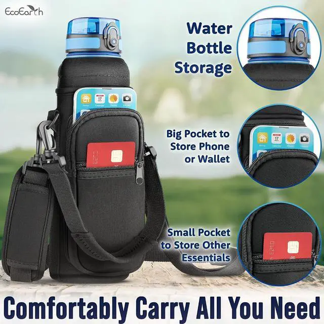 Alt view image 4 of 7 - EcoEarth - Water Bottle Holder with Strap - Water Bottle Carrier Bag for Hiking - Crossbody Hydration Pouch with Phone Holder