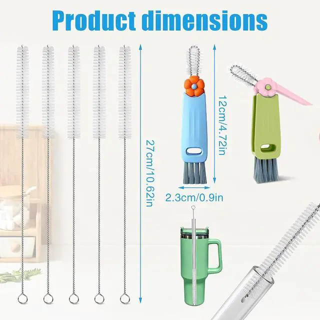 Alt view image 2 of 7 - 3-in-1 Lid Cleaning Brush Set, Multifunctional Bottle Cleaning Brush | Reusable Metal Straw Cleaner Brush, Multifunctional Cleaning Kit for Various Cup Lids