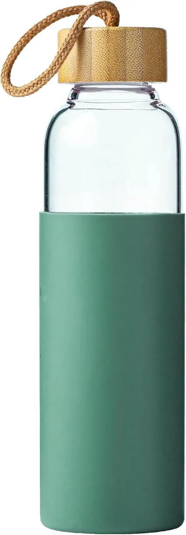 Main image of 21oz Glass Water Bottle with Silicone Sleeve & Bamboo Lid, BPA Free Reusable Water Bottle Glass for Gym Office Travel, Gift for Fitness Enthusiasts (Green)